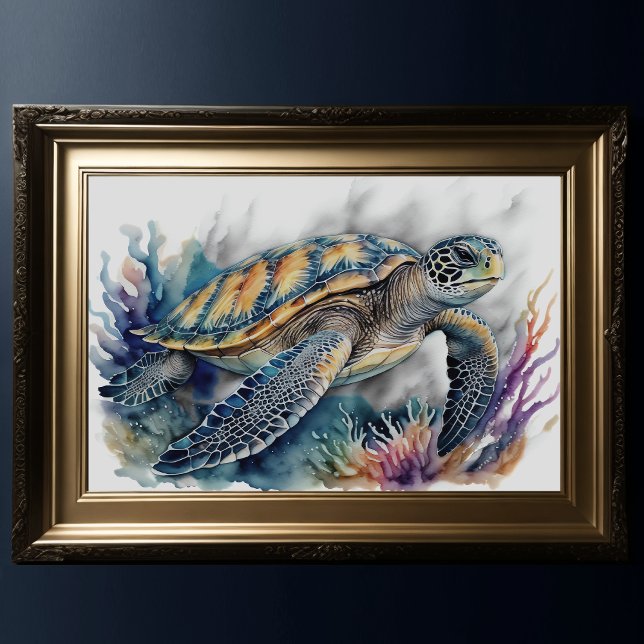 Watercolor Painting of Sea Turtle 3:2 XIV Poster (Creator Uploaded)