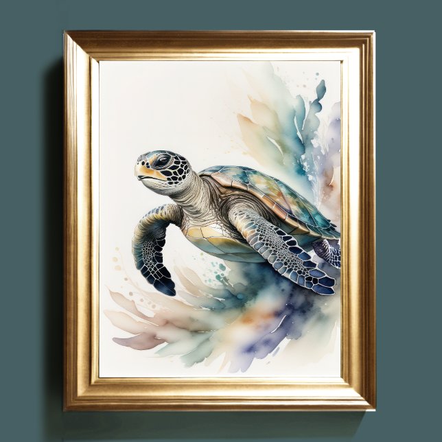 Watercolor Painting of Sea Turtle Muted Colours Poster (Creator Uploaded)