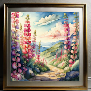 Watercolor Painting of Snapdragon Landscape Poster
