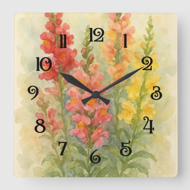 Watercolor Painting of Snapdragons 2 Wall Clock (Front)