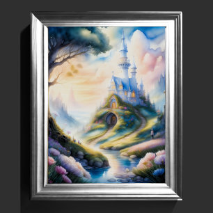 Watercolor Painting of Storybook Castle Poster