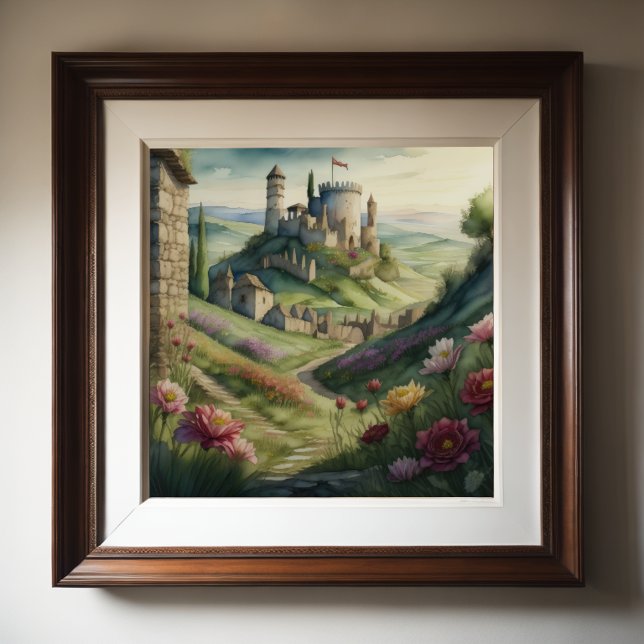 Watercolor Painting of Storybook Mediaeval Castle Poster (Creator Uploaded)
