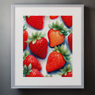 Watercolor Painting of Strawberries Poster