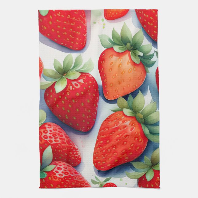Watercolor Painting of Strawberries Tea Towel (Vertical)