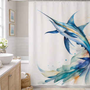 Watercolor Painting of Swordfish Shower Curtain