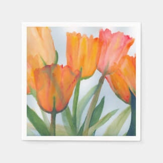 watercolor painting of transparent orange tulips napkin