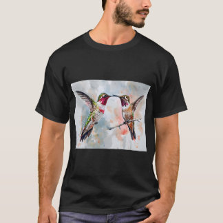 Watercolor Painting of Two Hummingbirds in Motion T-Shirt