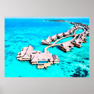 Watercolor Painting of Villa at Joali Maldives Poster