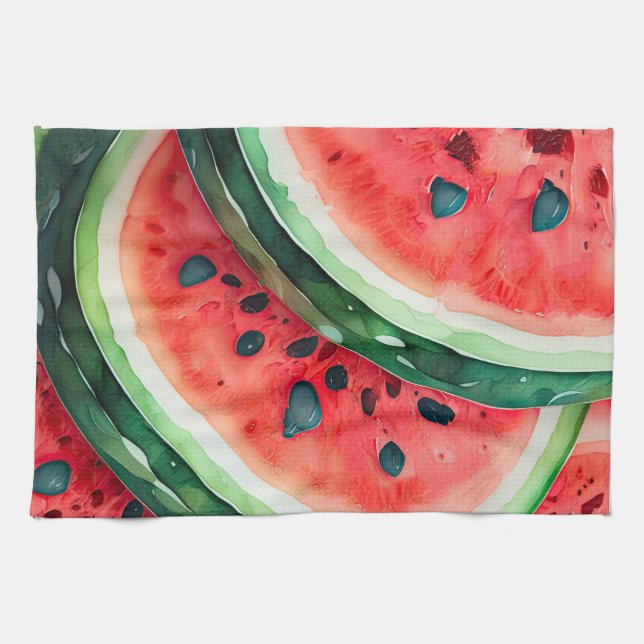 Watercolor Painting of Watermelon Tea Towel (Horizontal)