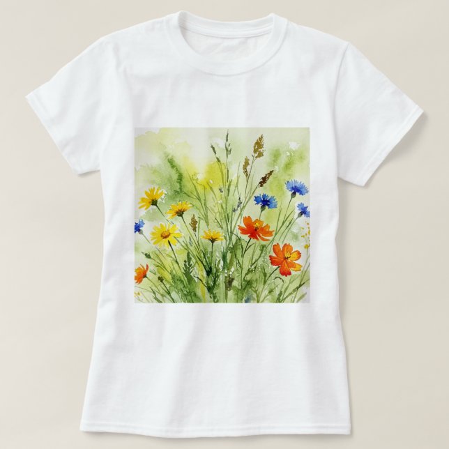 Watercolor painting of wildflowers and plants T-Shirt (Design Front)
