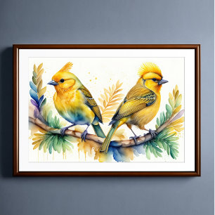 Watercolor Painting of Yellow Bird 3:2 Poster
