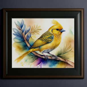 Watercolor Painting of Yellow Bird 5:4 Poster