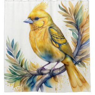 Watercolor Painting of Yellow Bird Shower Curtain