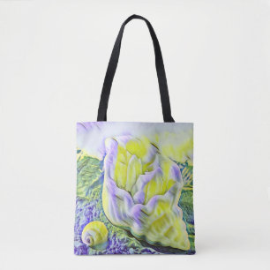 Watercolor Painting of yellow purple seashell Tote Bag