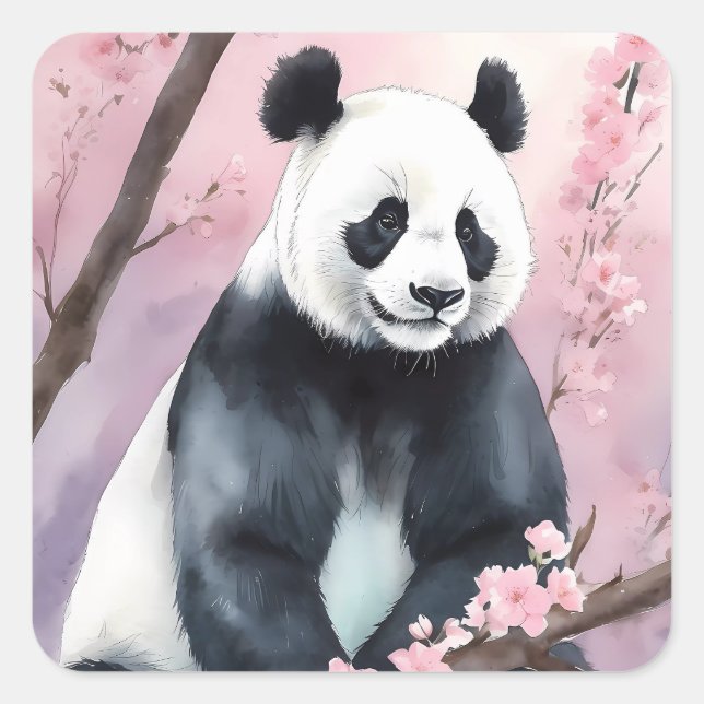 Watercolor Painting Panda Bear Square Sticker (Front)