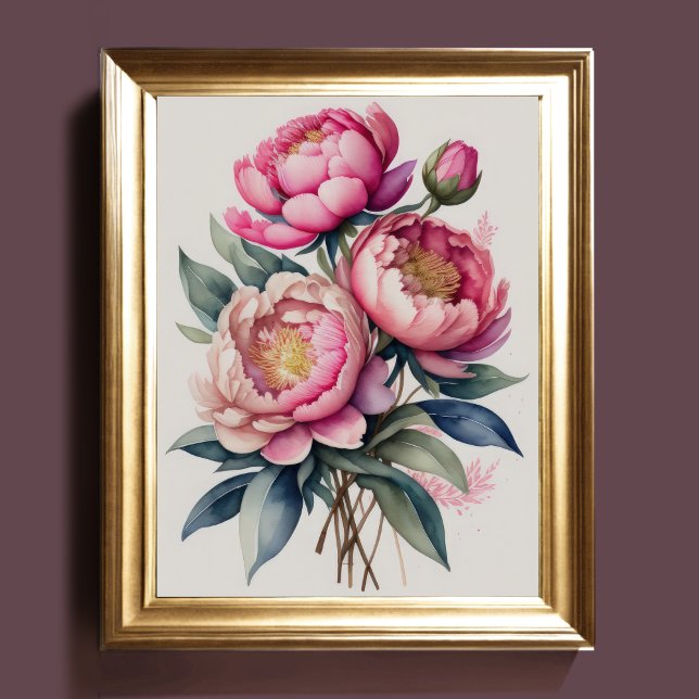 Watercolor Painting Pink Peonies 4:5 II Poster (Creator Uploaded)