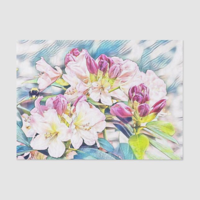 Watercolor painting pink white azalea flower  tissue paper (Front)