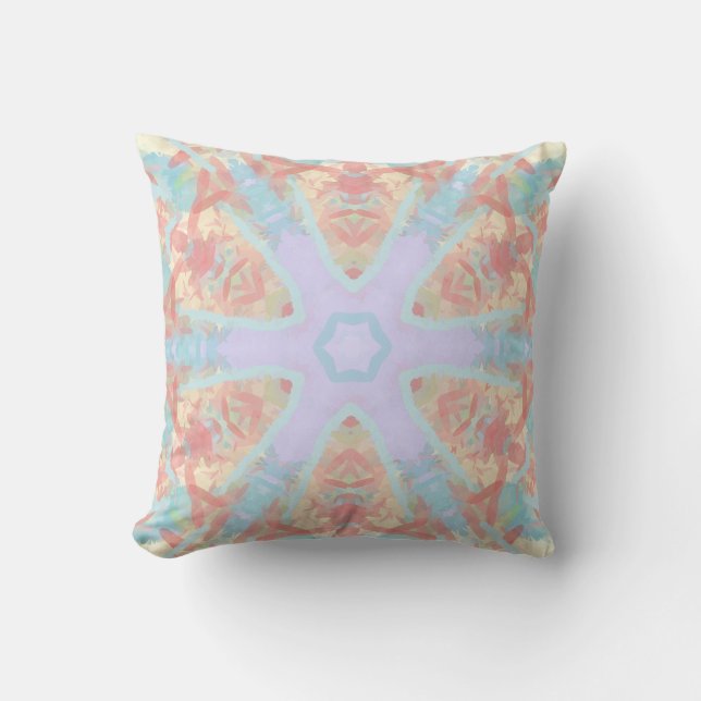 Watercolor painting rainbow pastel colours Kaleido Cushion (Front)