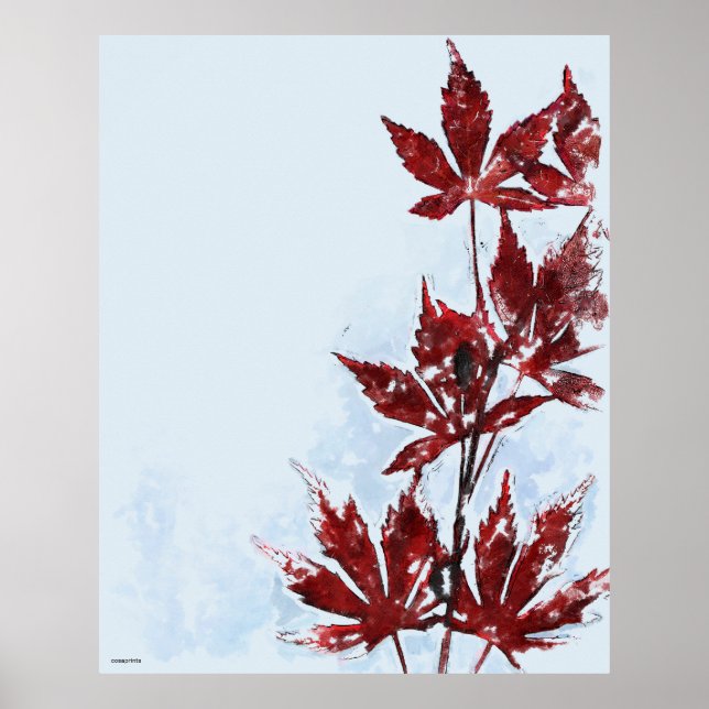 watercolor painting red japanese maple leaves  poster (Front)