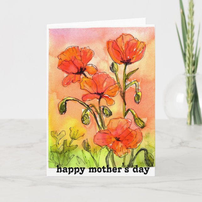 watercolor painting red poppies mother's day card (Front)