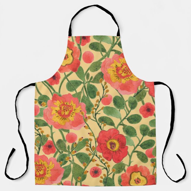 Watercolor painting retro floral seamless pattern apron (Front)