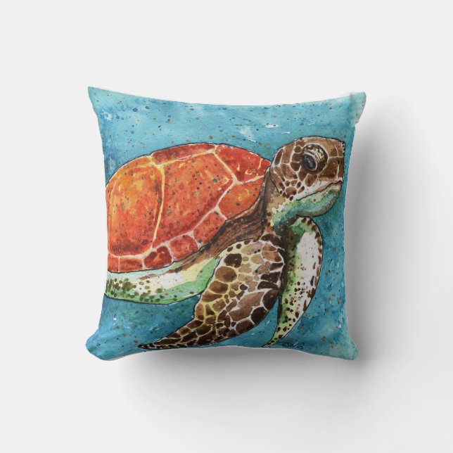Watercolor Painting- Sea Turtle pillow (Front)