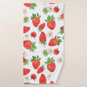 Watercolor painting Seamless pattern of strawberri Bath Towel