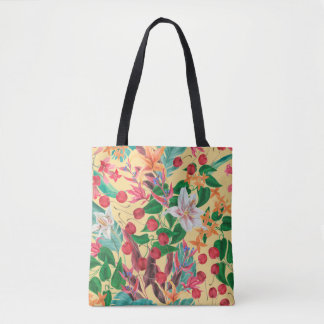 Watercolor painting seamless pattern with beautifu tote bag