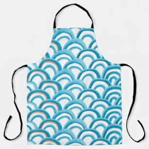 Watercolor painting seamless pattern with blue wav apron