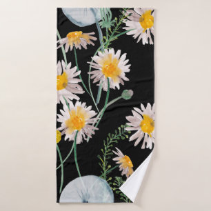 Watercolor painting seamless pattern with chamomil bath towel