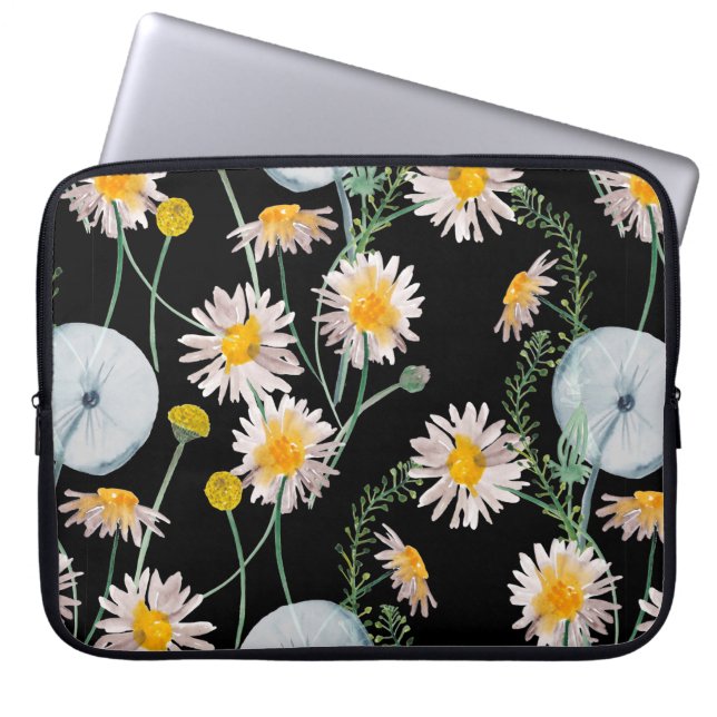 Watercolor painting seamless pattern with chamomil laptop sleeve (Front)