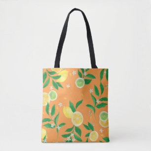Watercolor painting seamless pattern with citrus f tote bag