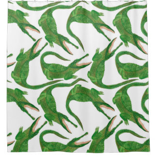 watercolor painting seamless pattern with crocodil shower curtain