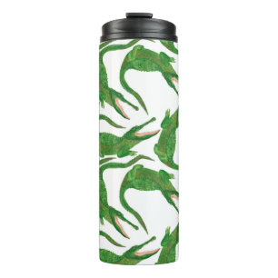 watercolor painting seamless pattern with crocodil thermal tumbler