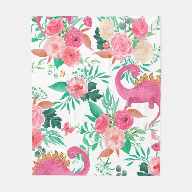 Watercolor painting seamless pattern with cute din fleece blanket (Front)
