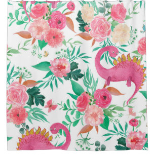 Watercolor painting seamless pattern with cute din shower curtain