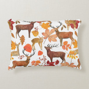 Watercolor painting seamless pattern with deers an decorative cushion