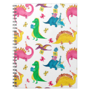 Watercolor painting seamless pattern with dinosaur notebook