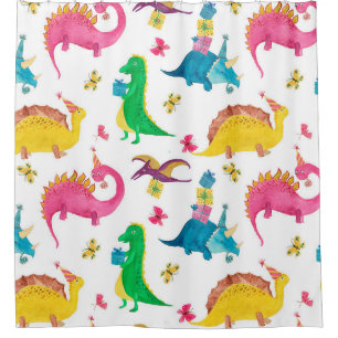 Watercolor painting seamless pattern with dinosaur shower curtain