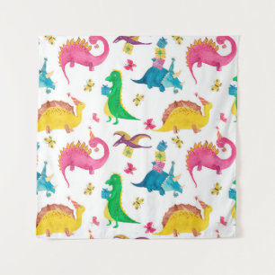 Watercolor painting seamless pattern with dinosaur tapestry