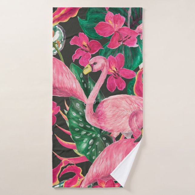 Watercolor painting seamless pattern with flamingo bath towel (Bath Towel)