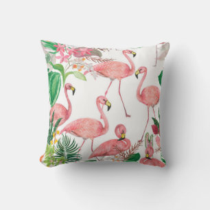Watercolor painting seamless pattern with flamingo cushion