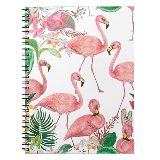 Watercolor painting seamless pattern with flamingo notebook (Front)