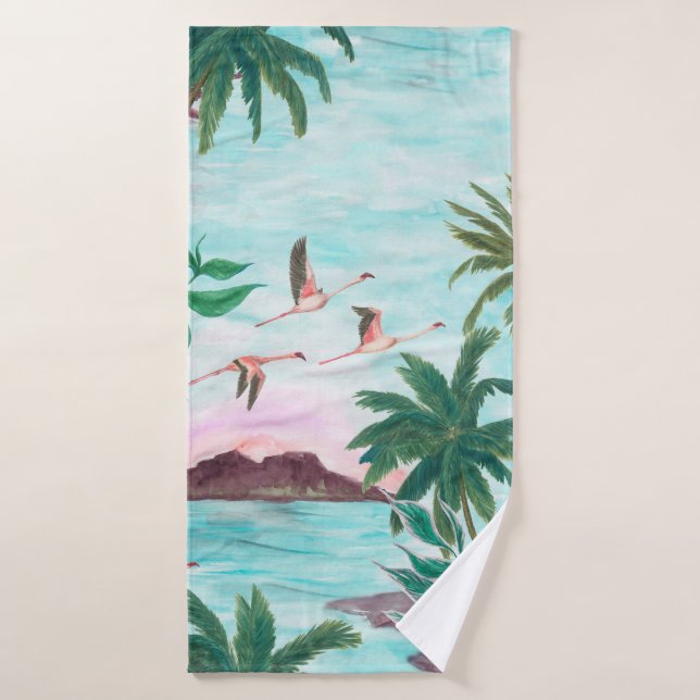Watercolor painting seamless pattern with hawaiian bath towel (Bath Towel)