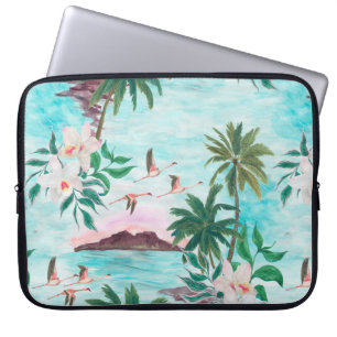 Watercolor painting seamless pattern with hawaiian laptop sleeve