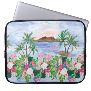 Watercolor painting seamless pattern with hawaiian laptop sleeve