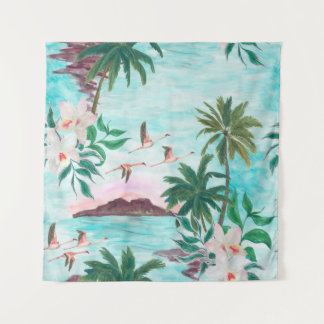 Watercolor painting seamless pattern with hawaiian tapestry