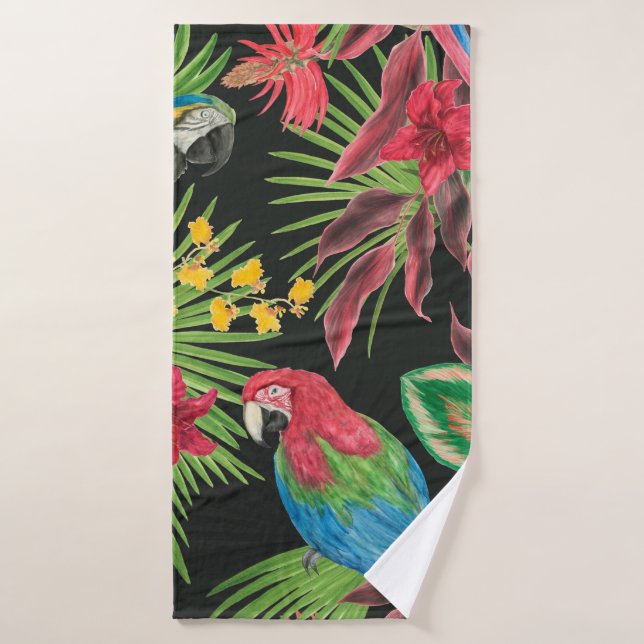 Watercolor painting seamless pattern with parrots  bath towel (Bath Towel)