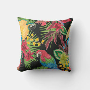 Watercolor painting seamless pattern with parrots cushion