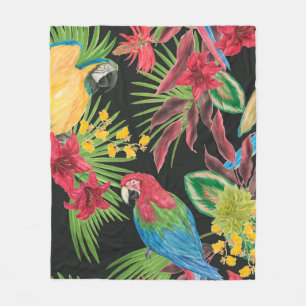 Watercolor painting seamless pattern with parrots  fleece blanket
